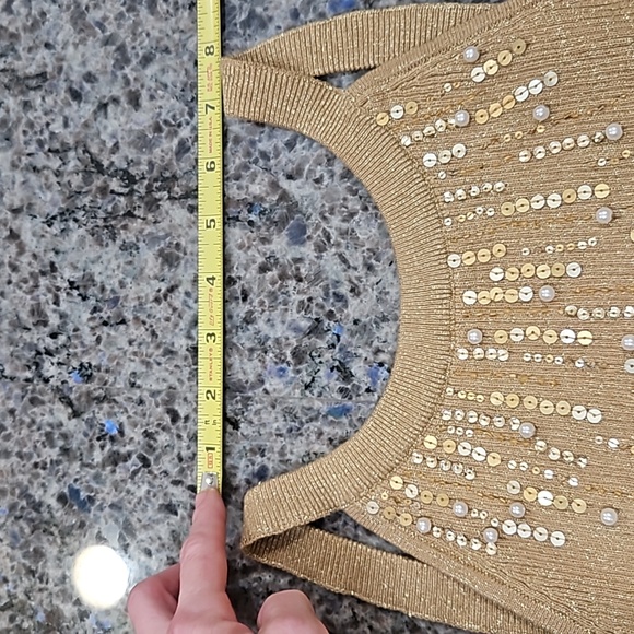 MIDNIGHT VELVET, SZ. L, Gold, Embellished, Ribbed, Tank top. Like new condition! - Picture 9 of 16